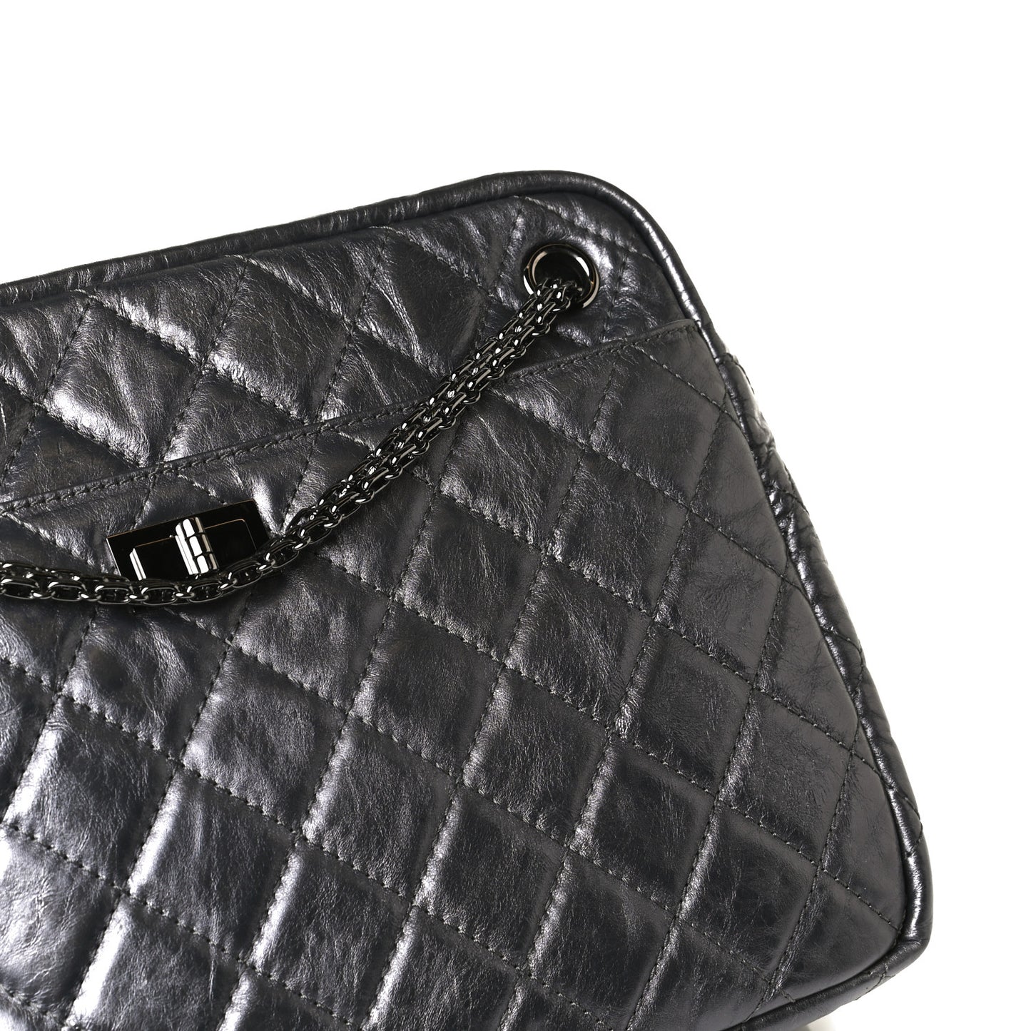 Metallic Aged Calfskin Quilted Large Reissue Camera Case Silver