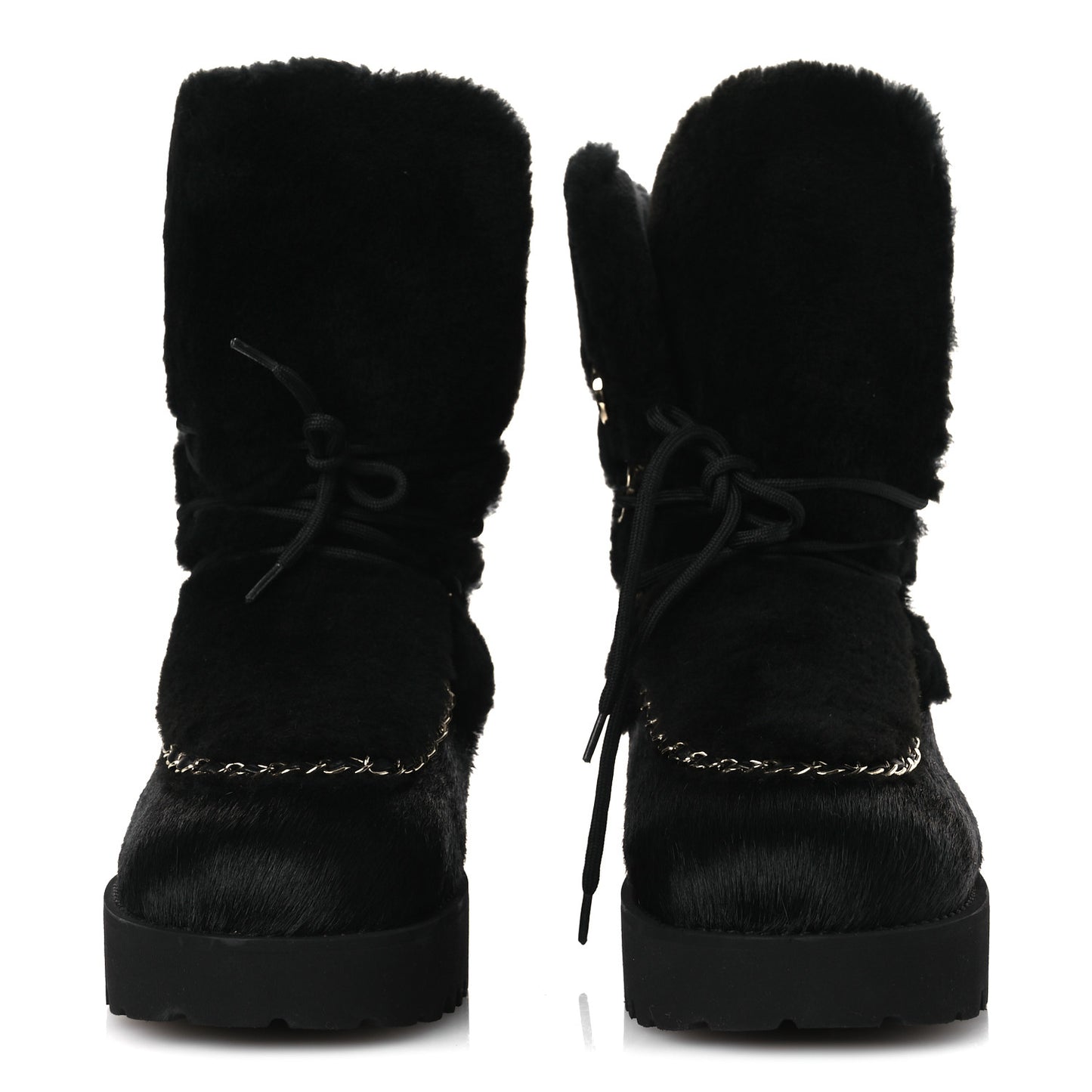 Pony Hair Shearling Chain Ankle Boots 40.5 Black
