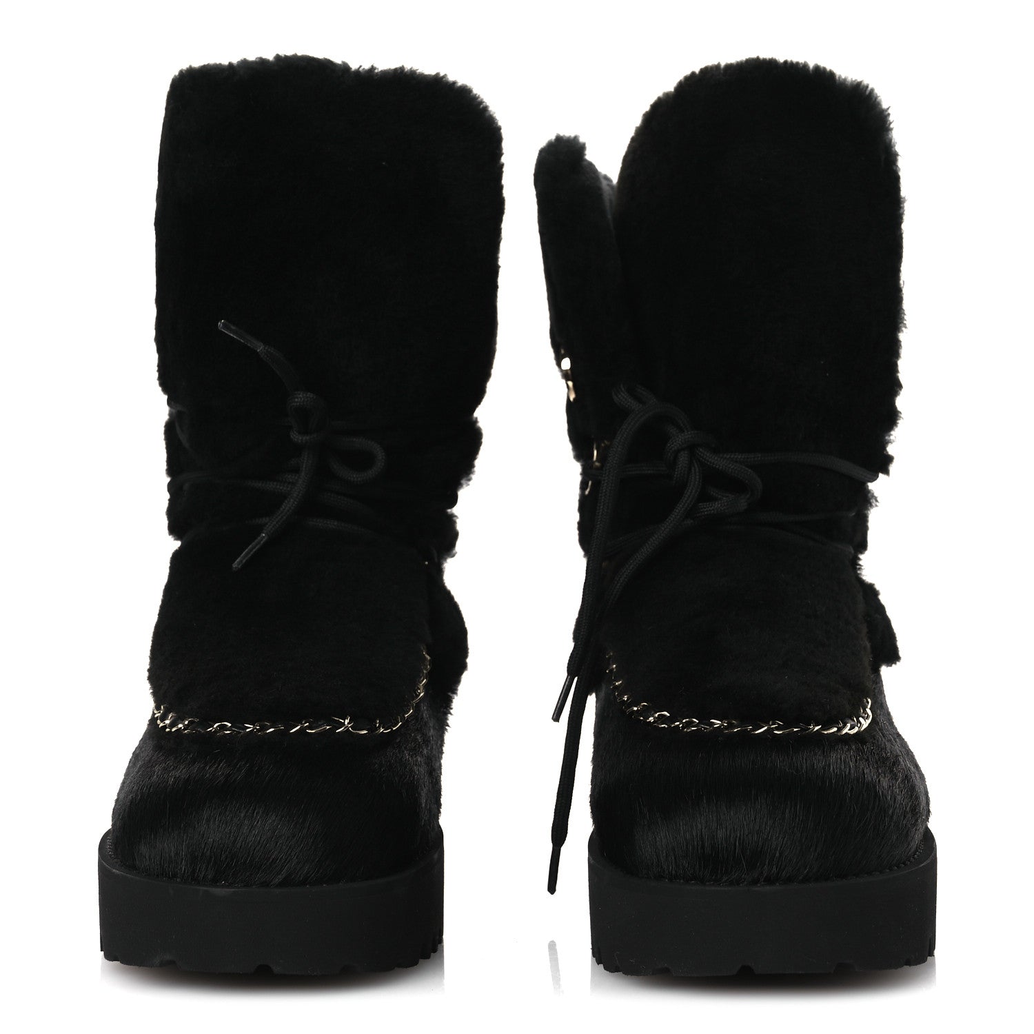 Chanel Pony Hair Shearling Chain Ankle Boots 40.5 Black 3 of 11