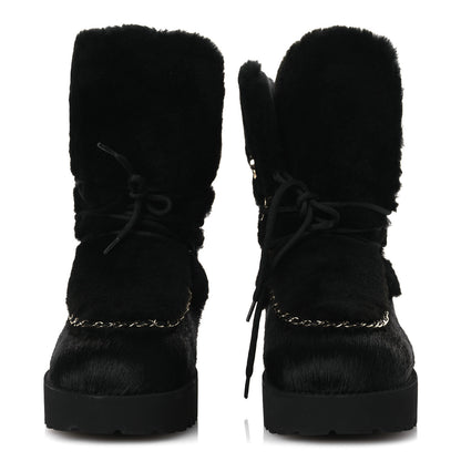 Chanel Pony Hair Shearling Chain Ankle Boots 40.5 Black 3 of 11