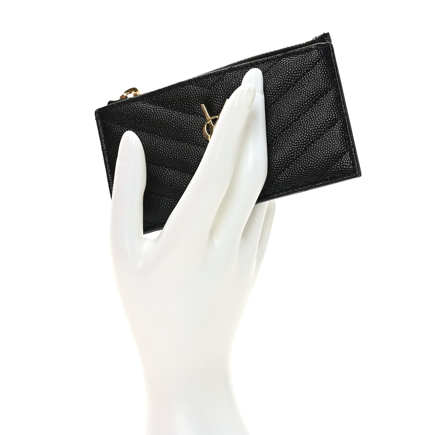 Grain De Poudre Matelasse Chevron Monogram Fragments Zippered Card Case Black