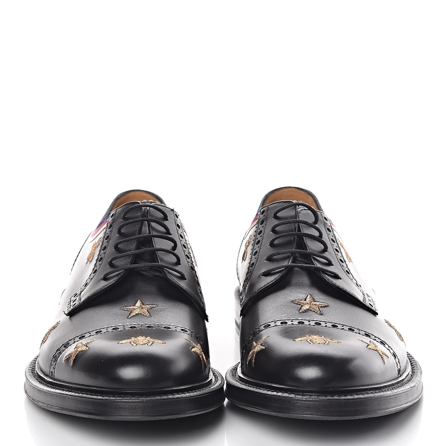 Gucci Calfskin Bee Star Embroidered Mens Captoe Derby Loafers 9 Black 2 of 8