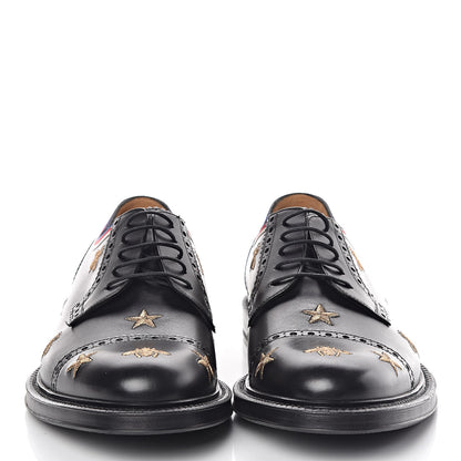 Gucci Calfskin Bee Star Embroidered Mens Captoe Derby Loafers 9 Black 2 of 8
