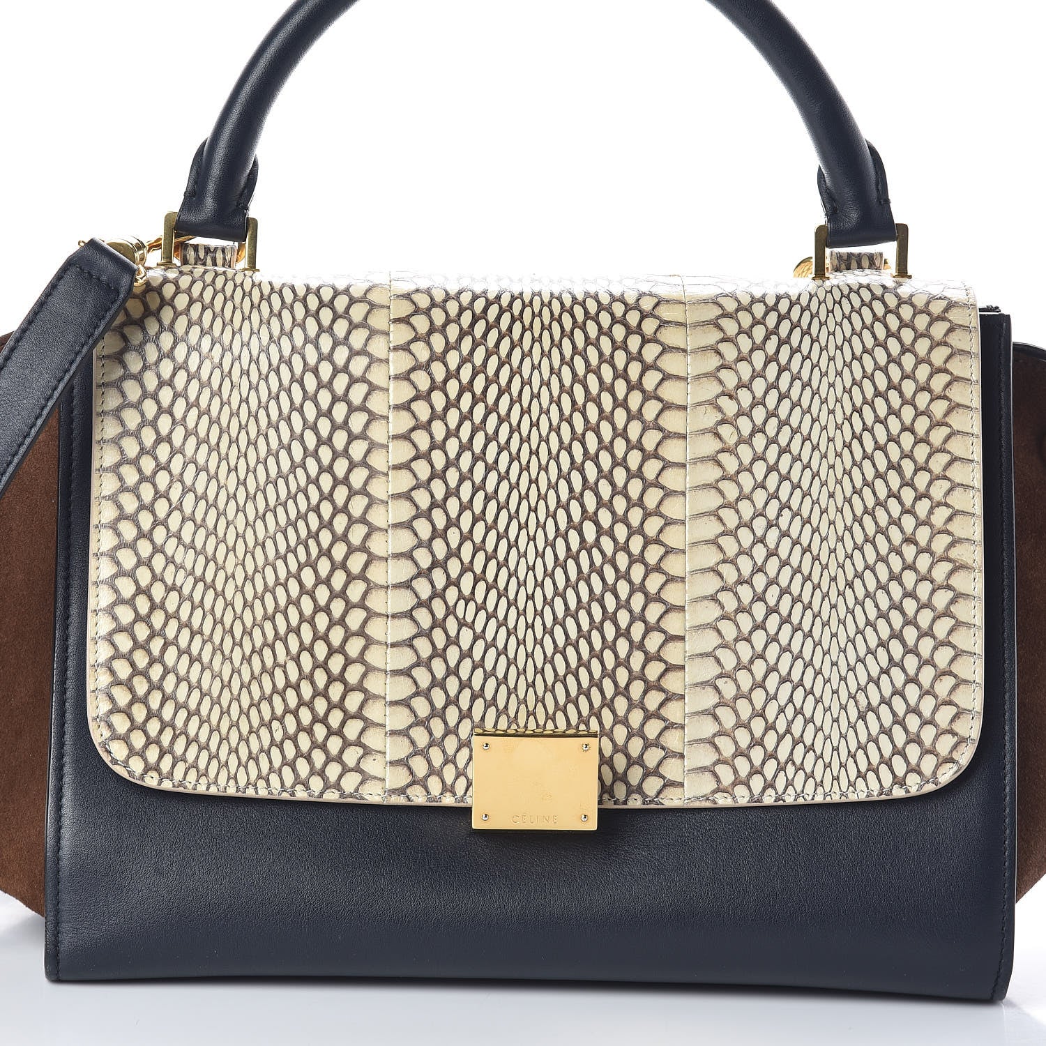 Celine Cobra Calfskin Suede Small Tri-Color Trapeze Natural 7 of 9