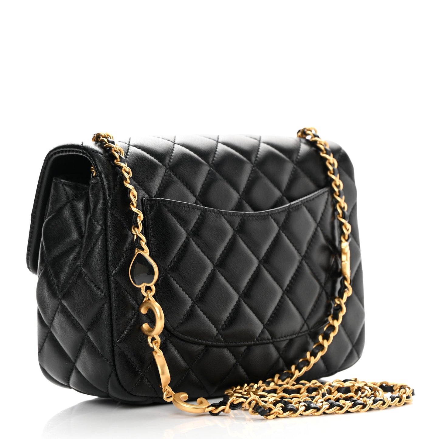 Lambskin Enamel Quilted Small Coco Hearts Flap Black