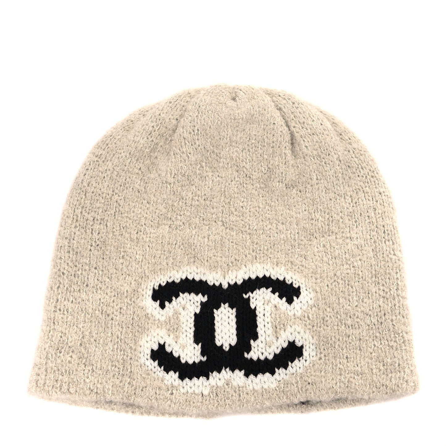 Wool Cashmere CC Beanie Hat Beige Black White