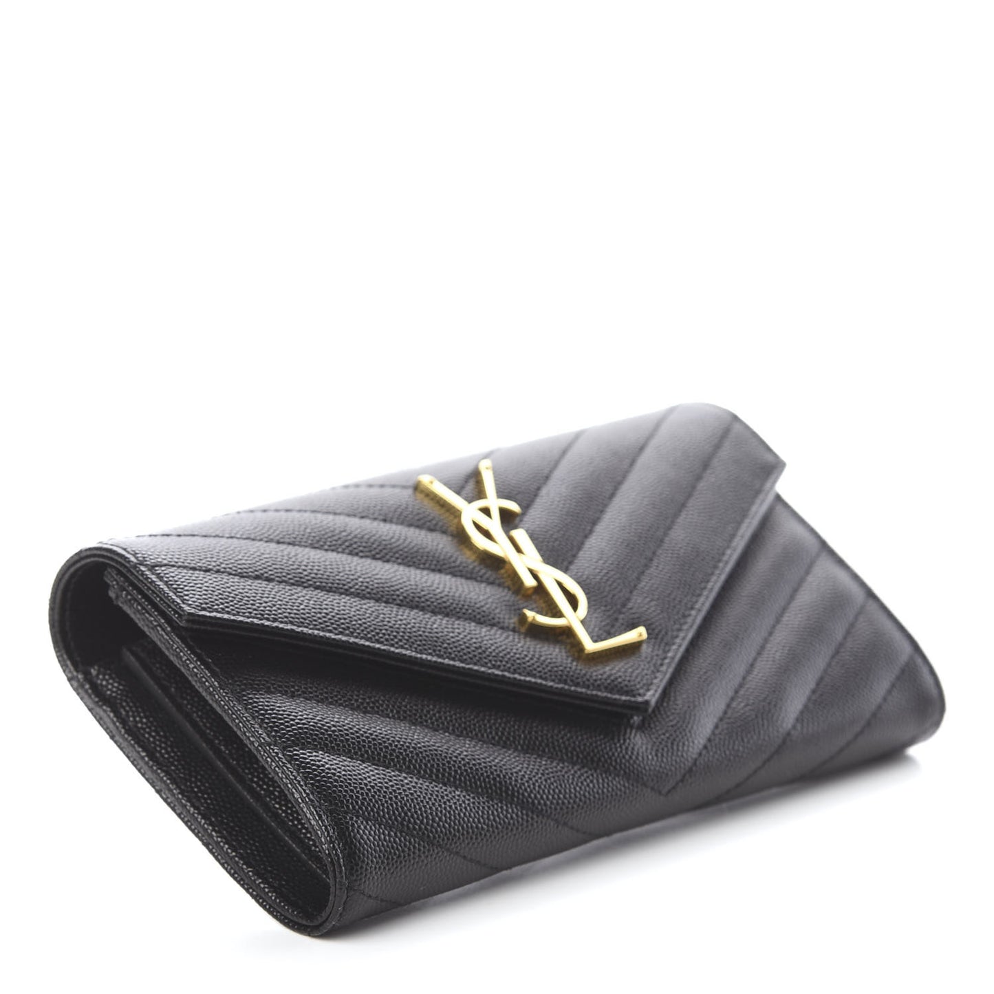 Grain De Poudre Matelasse Chevron Monogram Flap Wallet Black