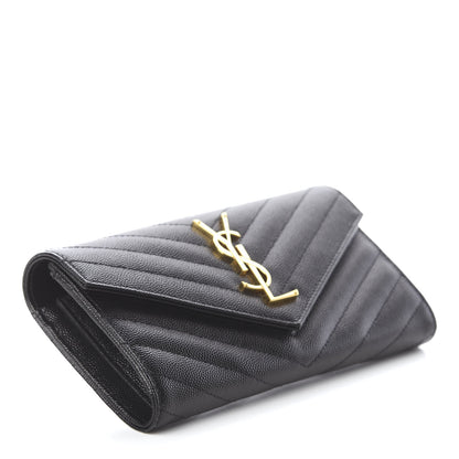 Saint Laurent Grain De Poudre Matelasse Chevron Monogram Flap Wallet Black 3 of 5