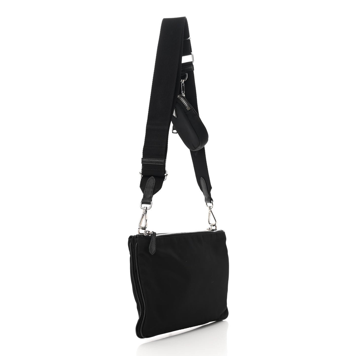 Re-Nylon Saffiano Re-Edition 2000 Double Zip Crossbody Bag Black