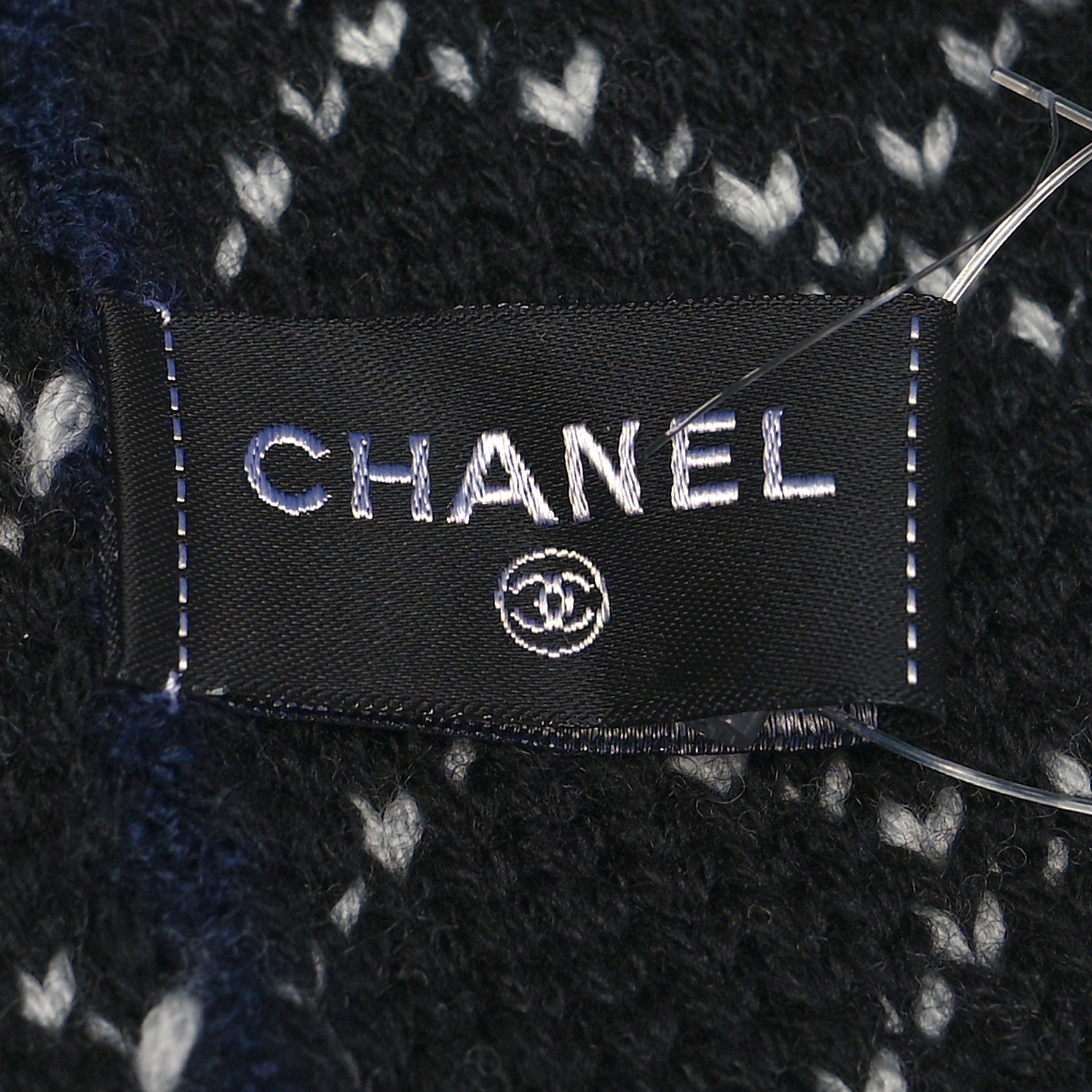 Chanel Wool Cashmere CC Beanie Hat Navy Blue Black White 4 of 4