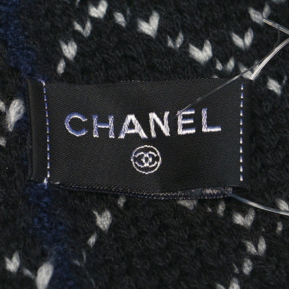 Chanel Wool Cashmere CC Beanie Hat Navy Blue Black White 4 of 4