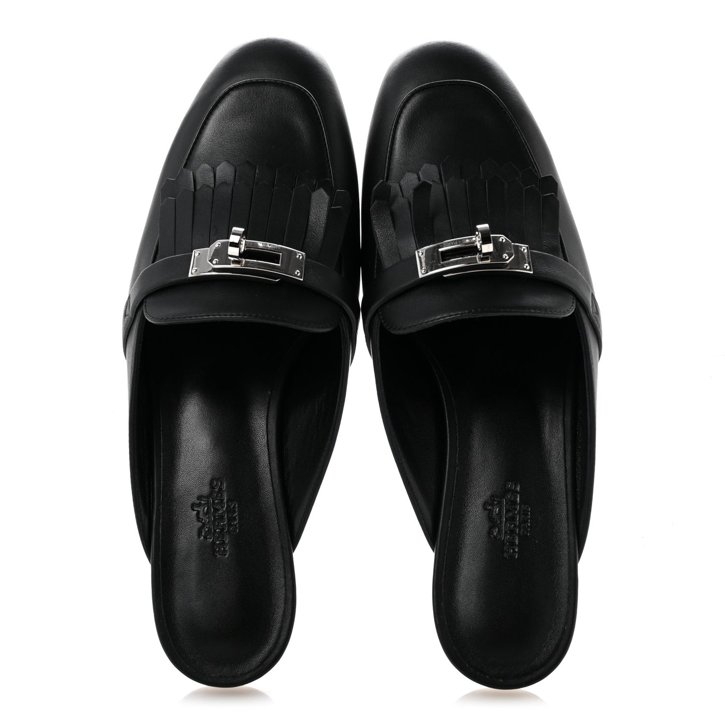 Calfskin Fringe Oz Mules 38.5 Black