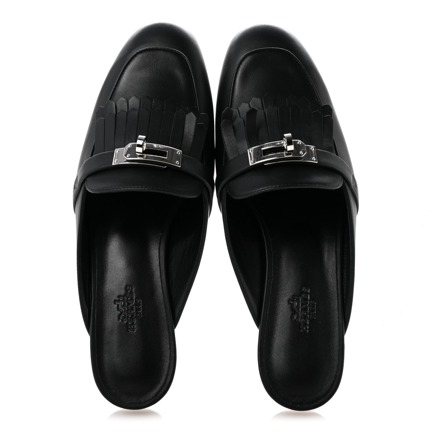 Hermes Calfskin Fringe Oz Mules 38.5 Black 2 of 10