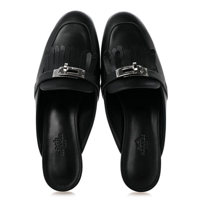 Hermes Calfskin Fringe Oz Mules 38.5 Black 2 of 10