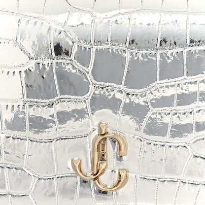 Jimmy Choo Metallic Calfskin Crocodile Embossed Hanne Wallet Silver 7 of 8
