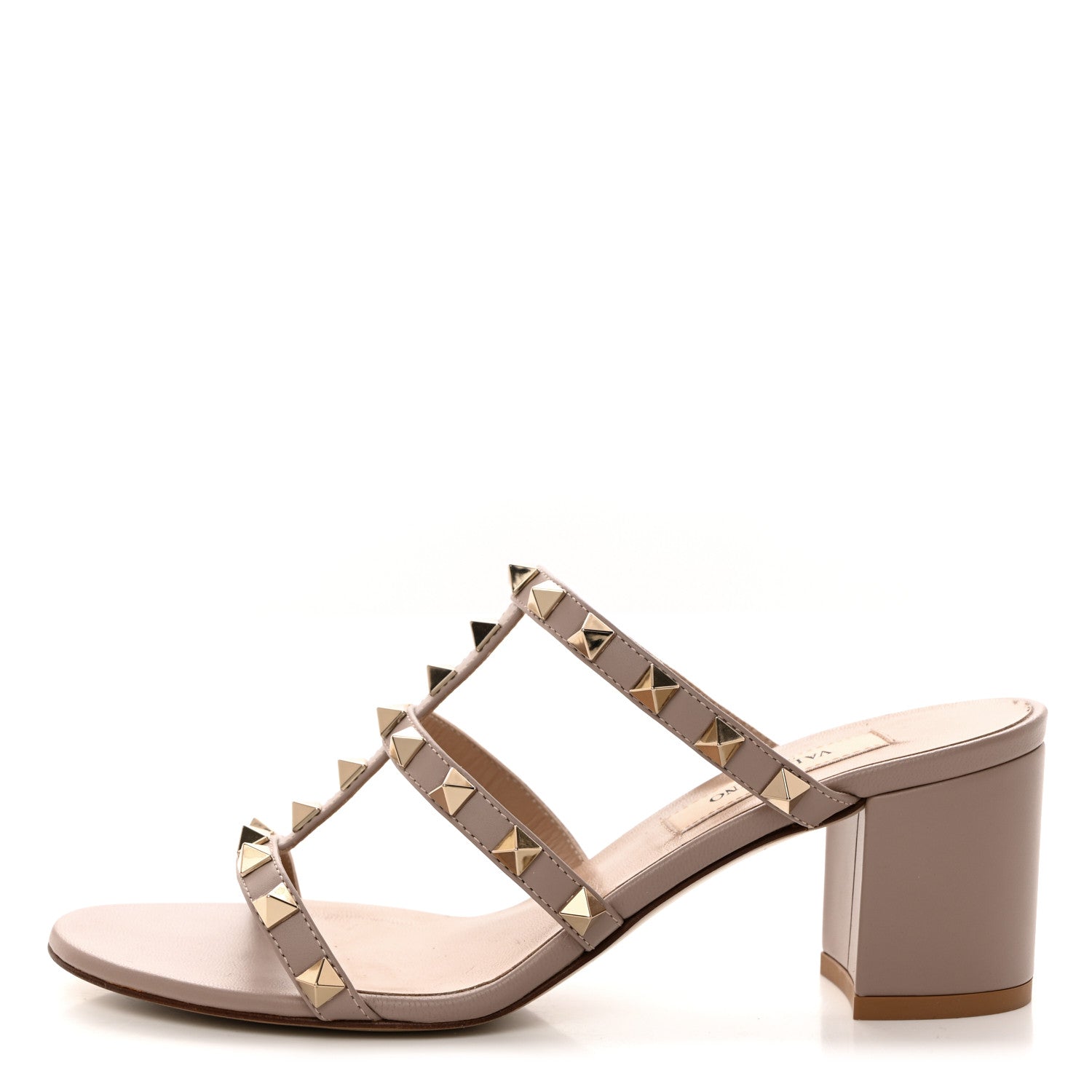 Valentino Garavani Calfskin Rockstud 60mm Caged Slide Sandals 35.5 Poudre 1 of 8