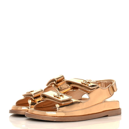 Chanel Metallic Laminated Calfskin Velcro Dad Sandals 36.5 Golden 3 of 9