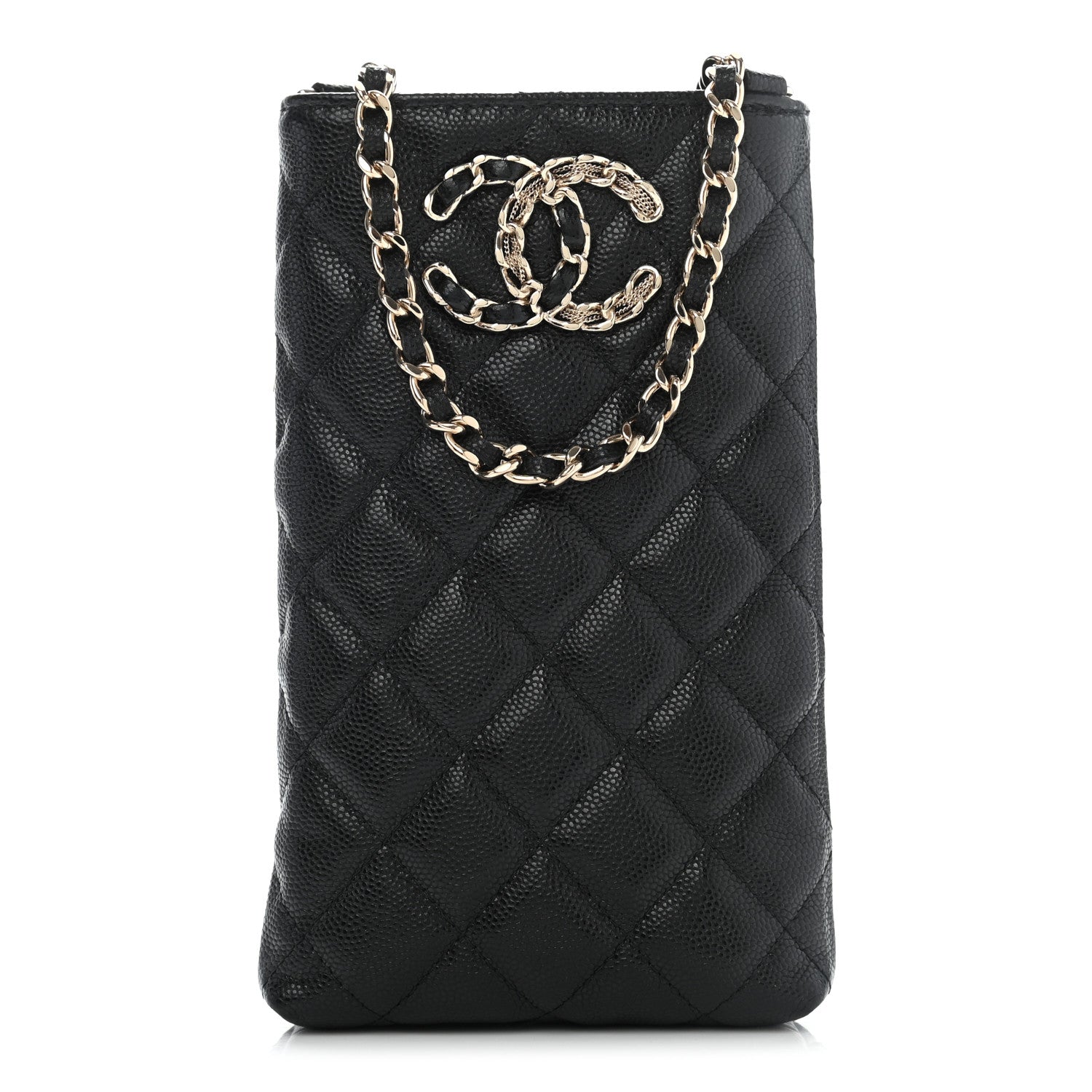 Chanel Caviar Quilted French New Wave Phone Holder With Chain Black 1 of 9