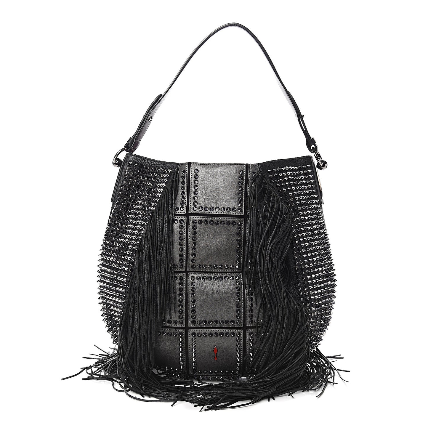 Metallic Sheepskin Spikes Fringed Lucky L Hobo Anthracite