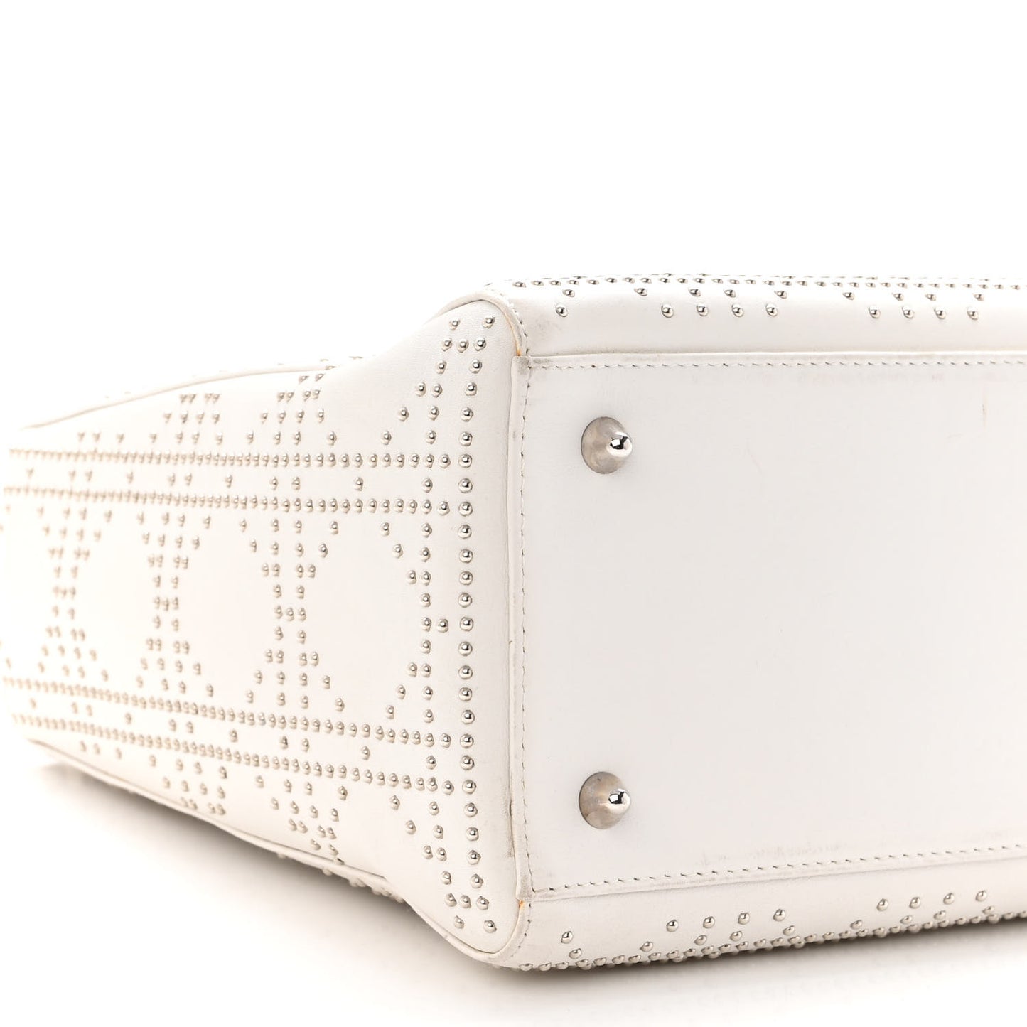 Lambskin Studded Cannage Medium Lady Dior White