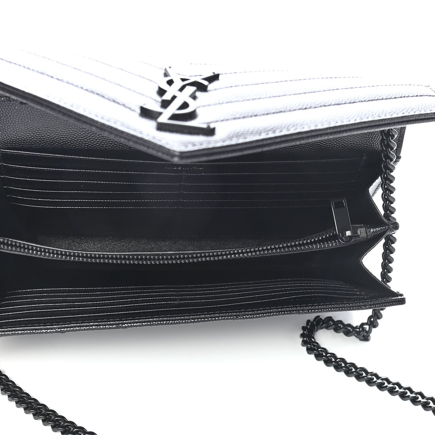 Saint Laurent Grain De Poudre Matelasse Chevron Monogram Chain Wallet Black 5 of 8