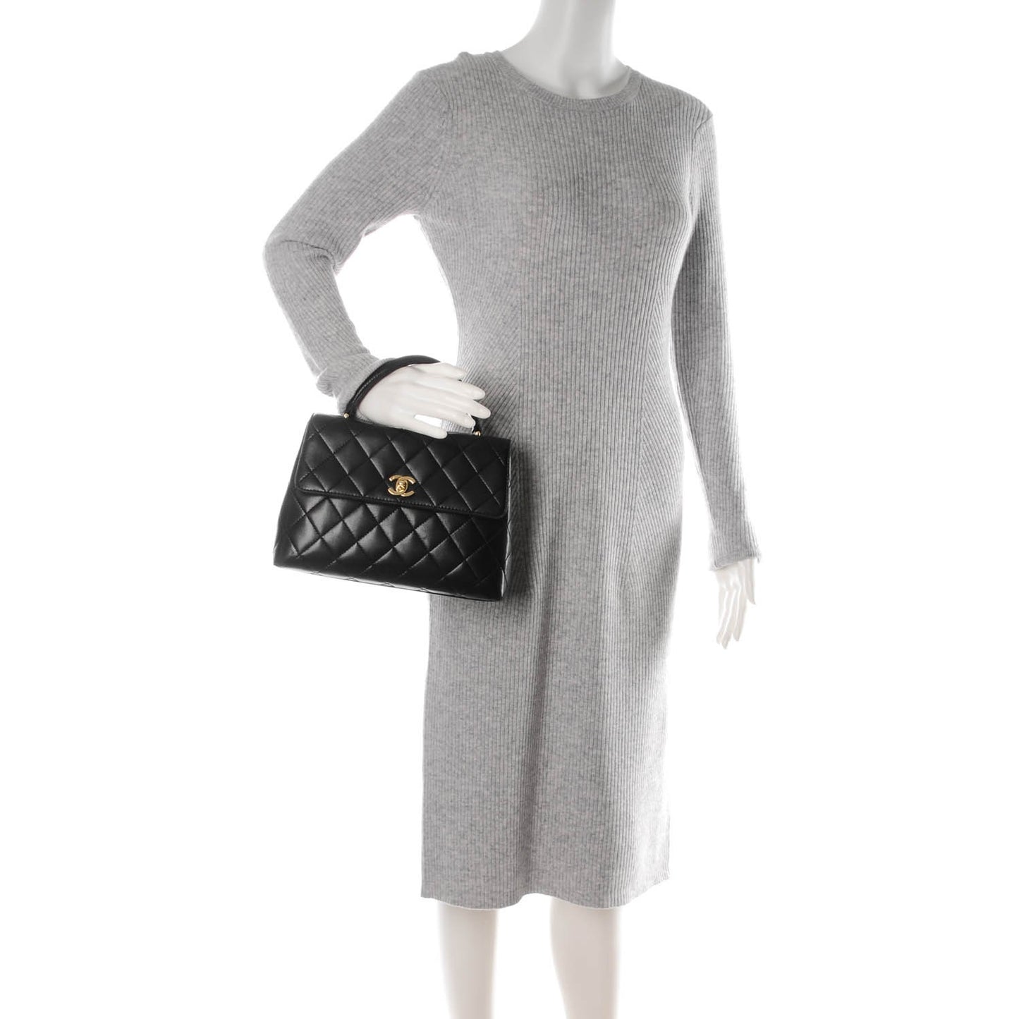 Lambskin Quilted Medium Kelly Flap Bag Black
