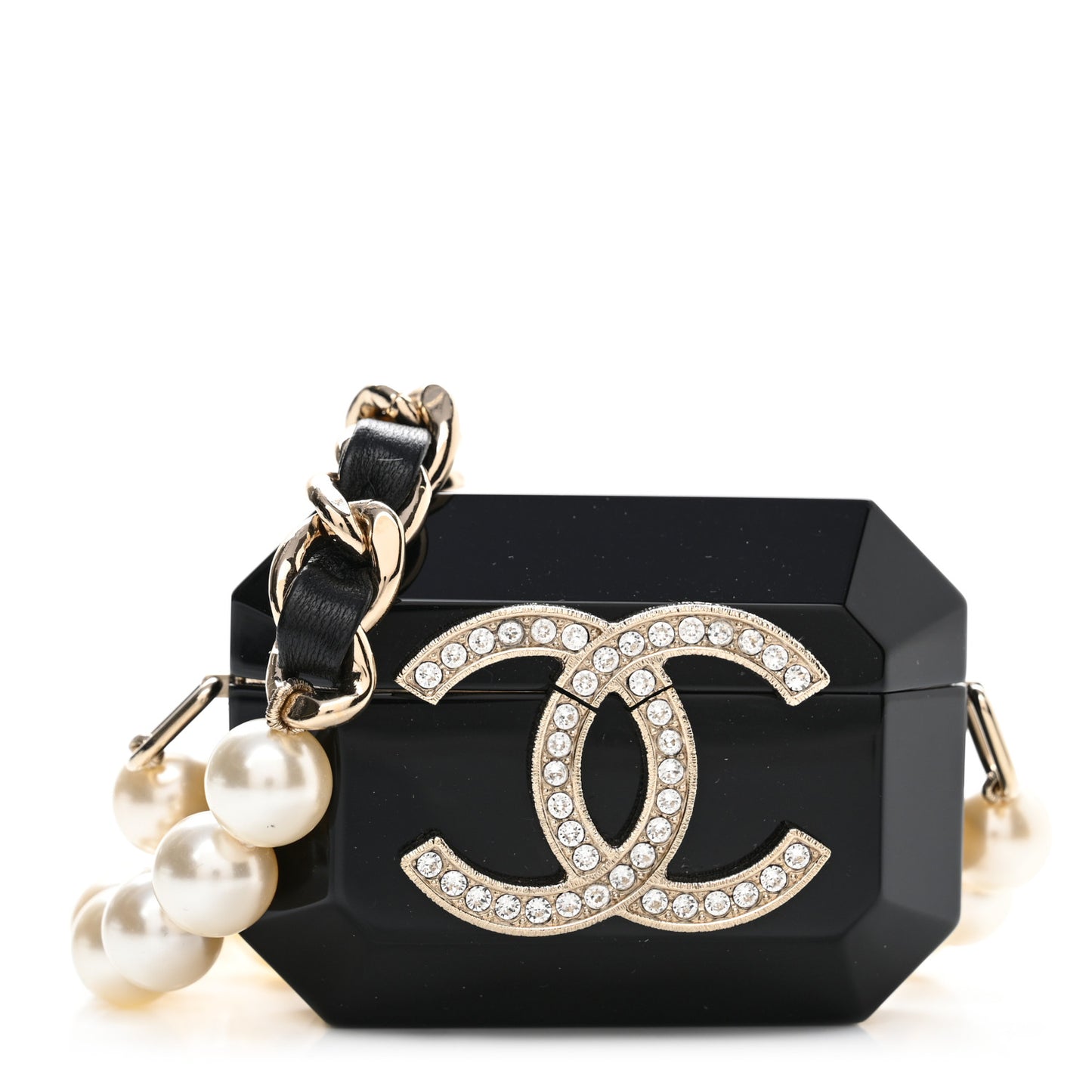 Resin Crystal Pearl Airpods Pro Holder Necklace Black Pearly White