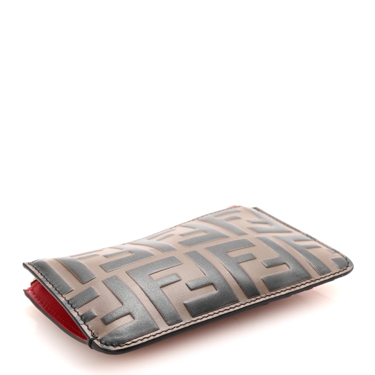 Vitello Cruise F is Fendi Bi-Color FF 1974 Embossed Key Case Pouch Maya Black Fragola