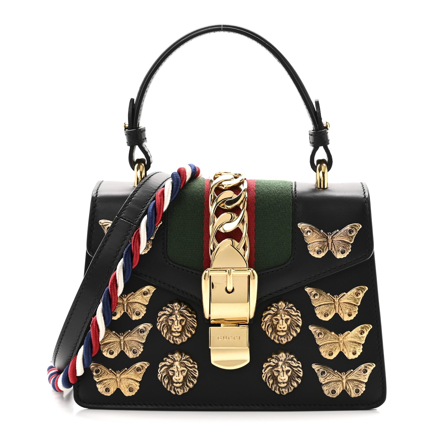 Gucci Calfskin Animal Studs Mini Sylvie Top Handle Bag Black 1 of 10