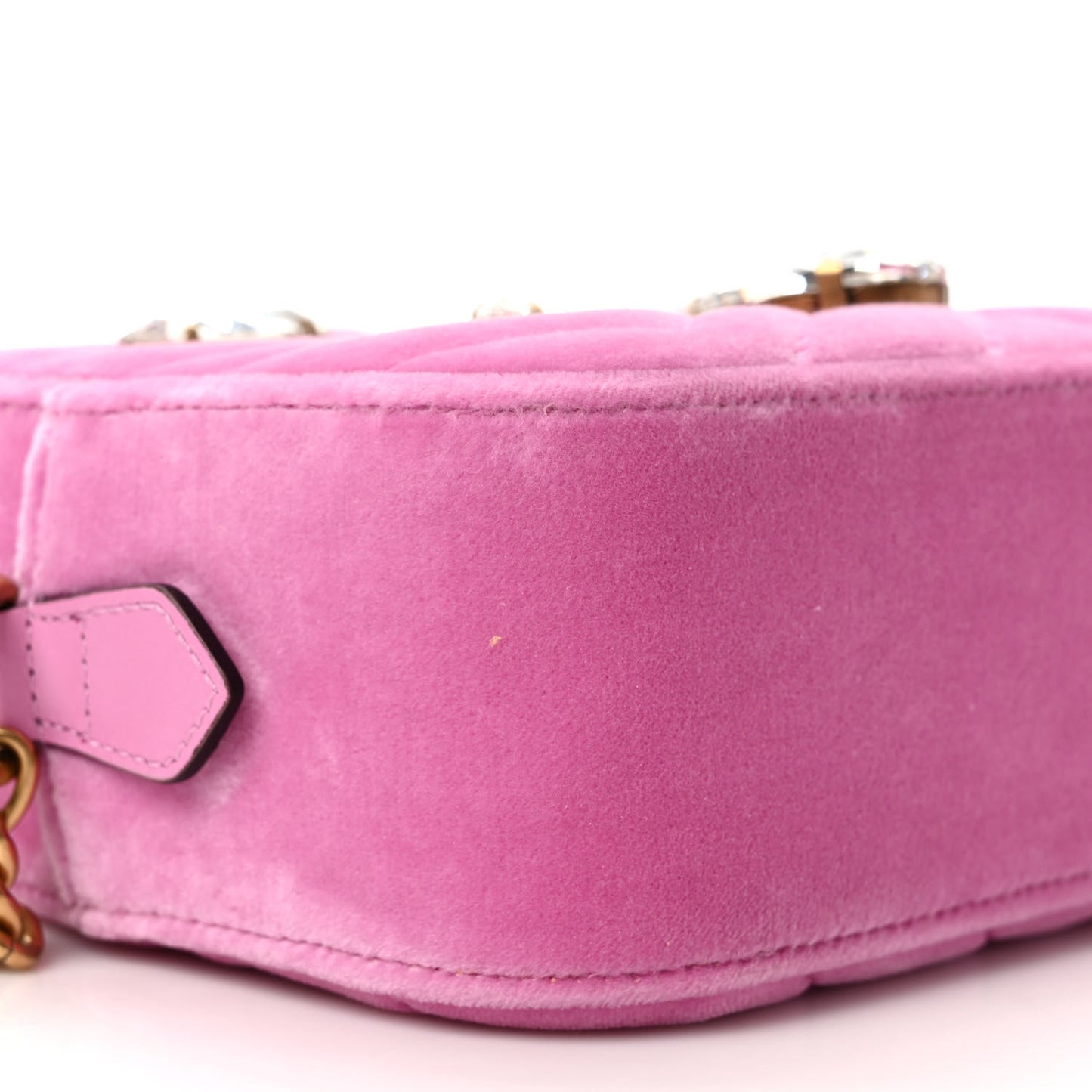 Velvet Matelasse Marquise Crystals Mini GG Marmont Chain Shoulder Bag Malva