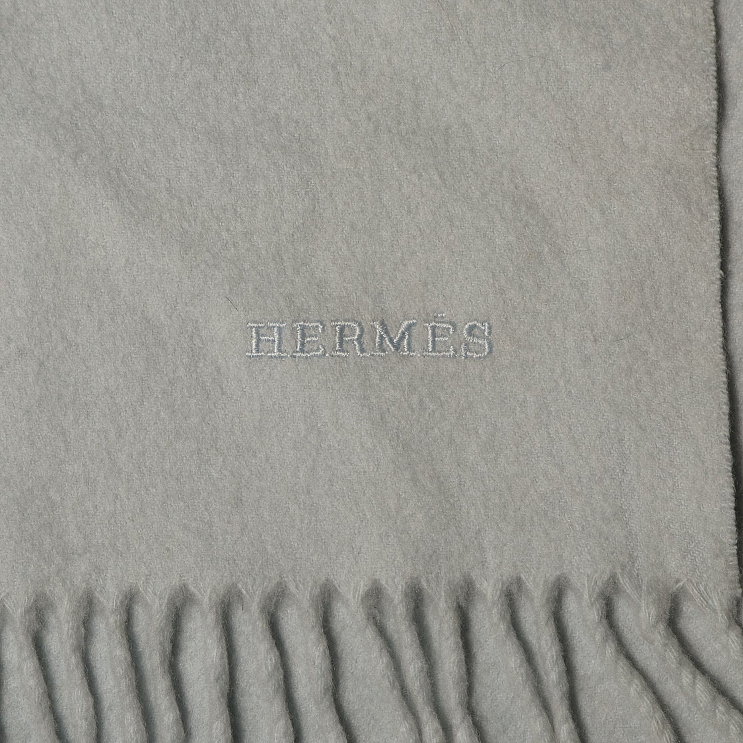 Hermes Solid Cashmere Fringe Scarf Light Bleu 4 of 5