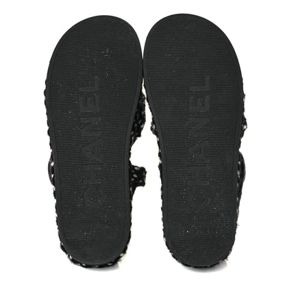 Chanel Cord Lambskin Quilted Logo Sandals 37 Black 5 of 8