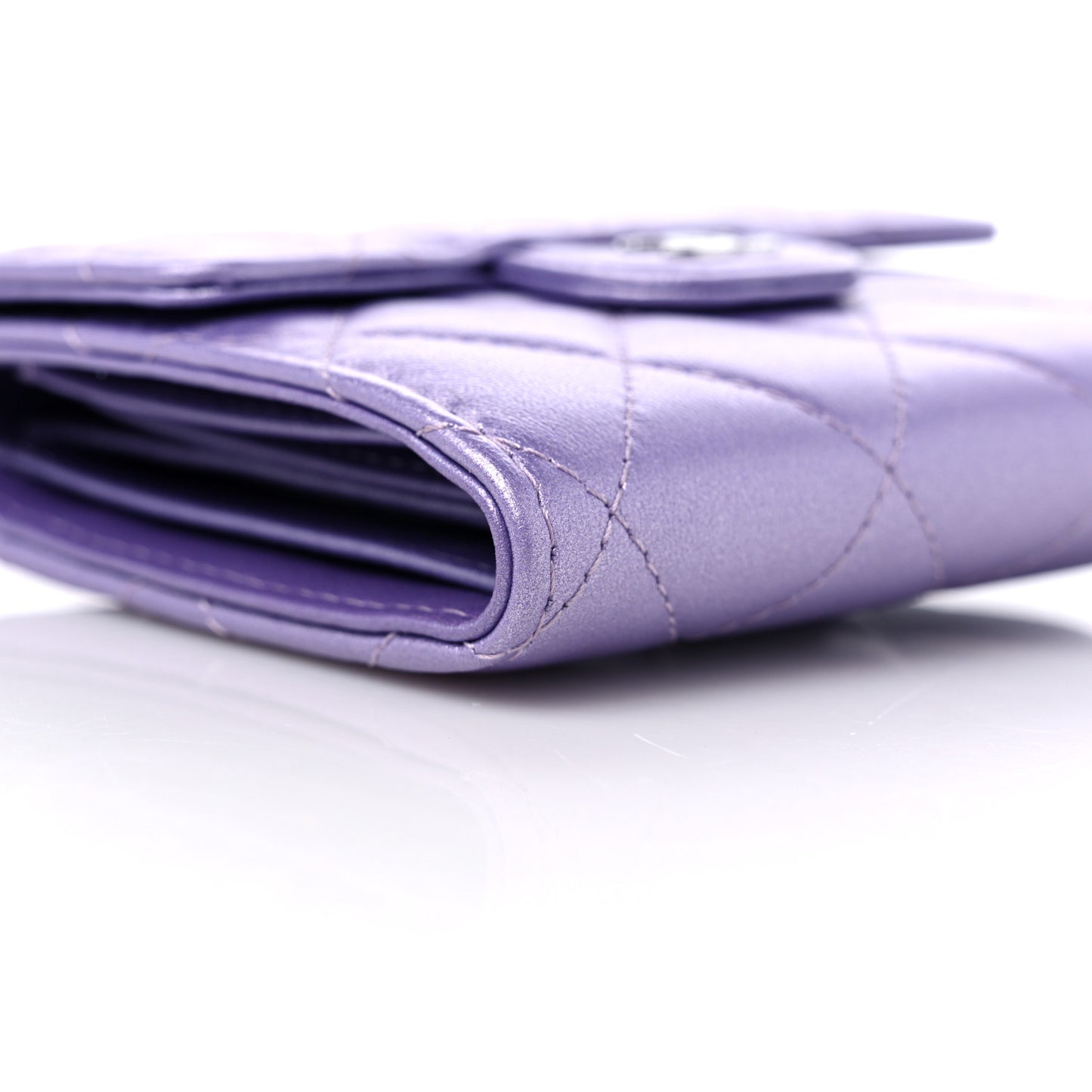 Iridescent Lambskin Quilted Compact Flap Wallet Purple