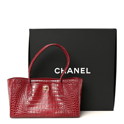 Chanel Calfskin Crocodile Embossed Archetype Small Shopping Tote Burgundy 11 of 11