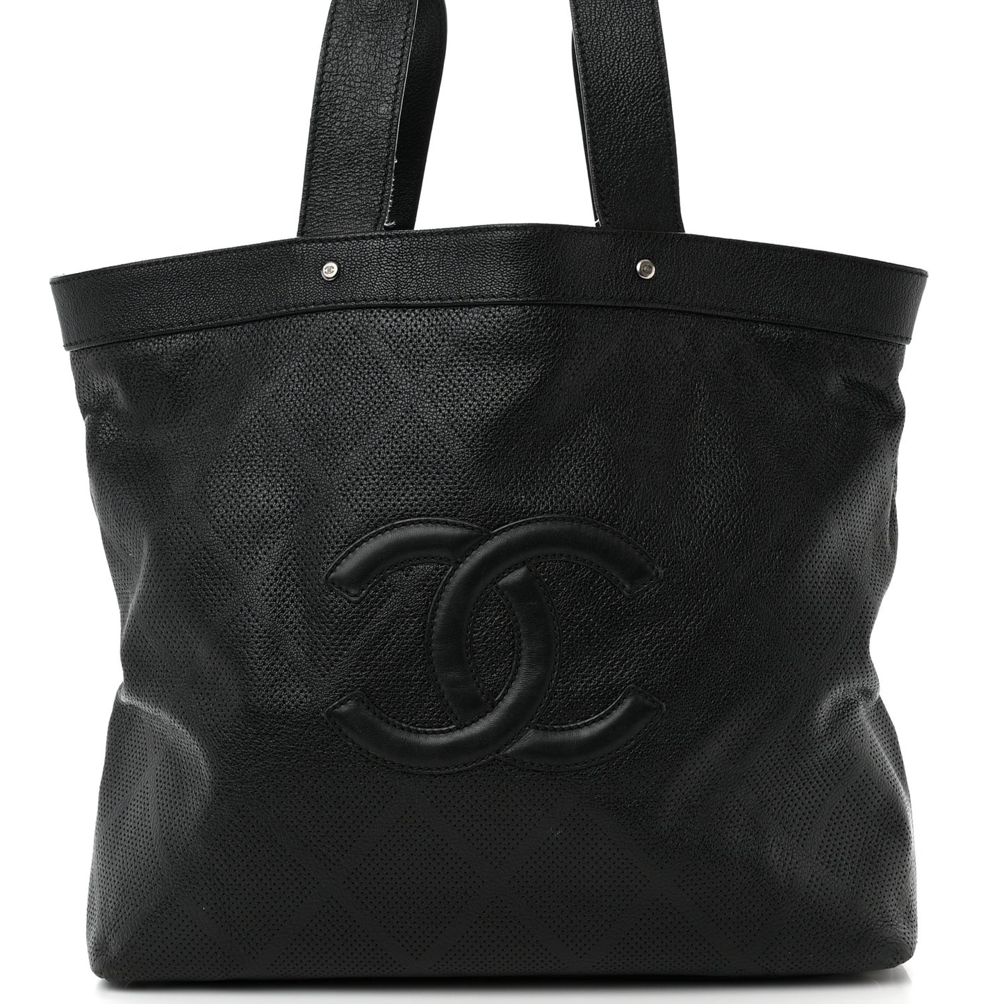 Goatskin Perforated Large CC Tote Black