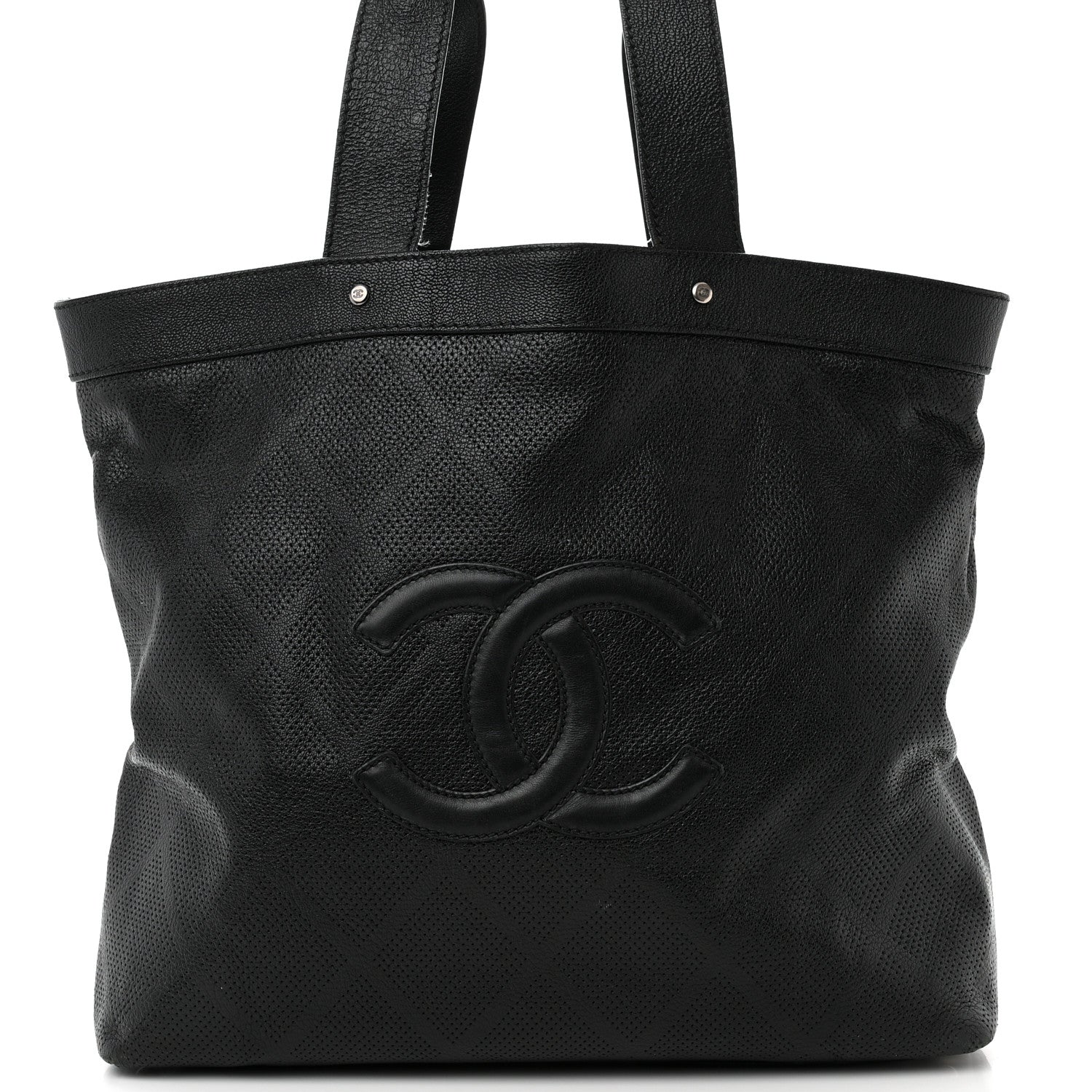 Chanel Goatskin Perforated Large CC Tote Black 9 of 16