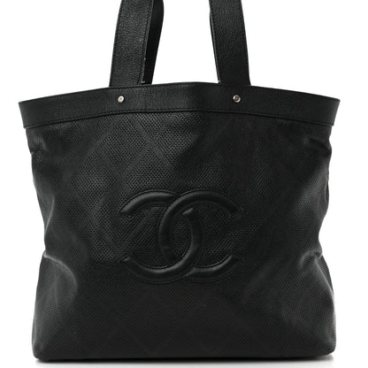 Chanel Goatskin Perforated Large CC Tote Black 9 of 16