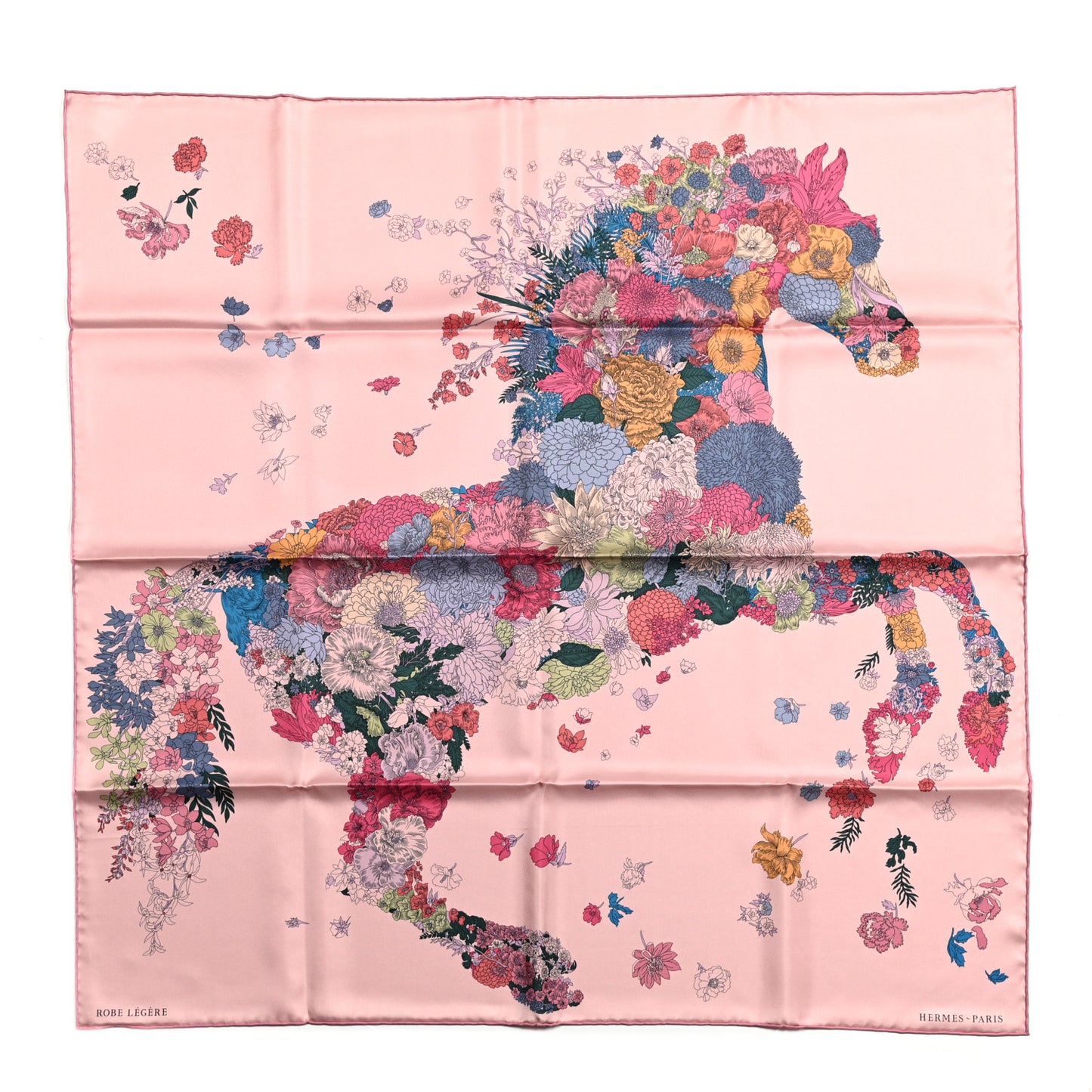 Silk Twill Robe Legere Scarf 90 Rose Hortensia Bleu