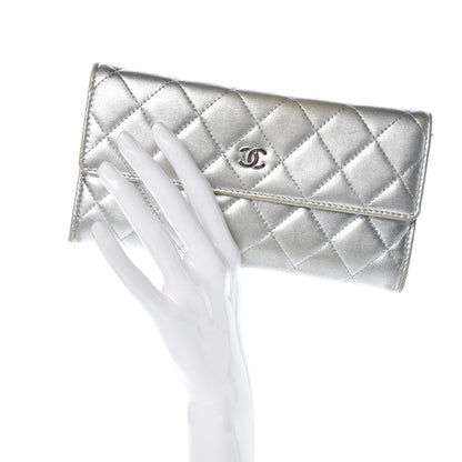 Chanel Metallic Lambskin Quilted Large Gusset Flap Wallet Silver 2 of 15