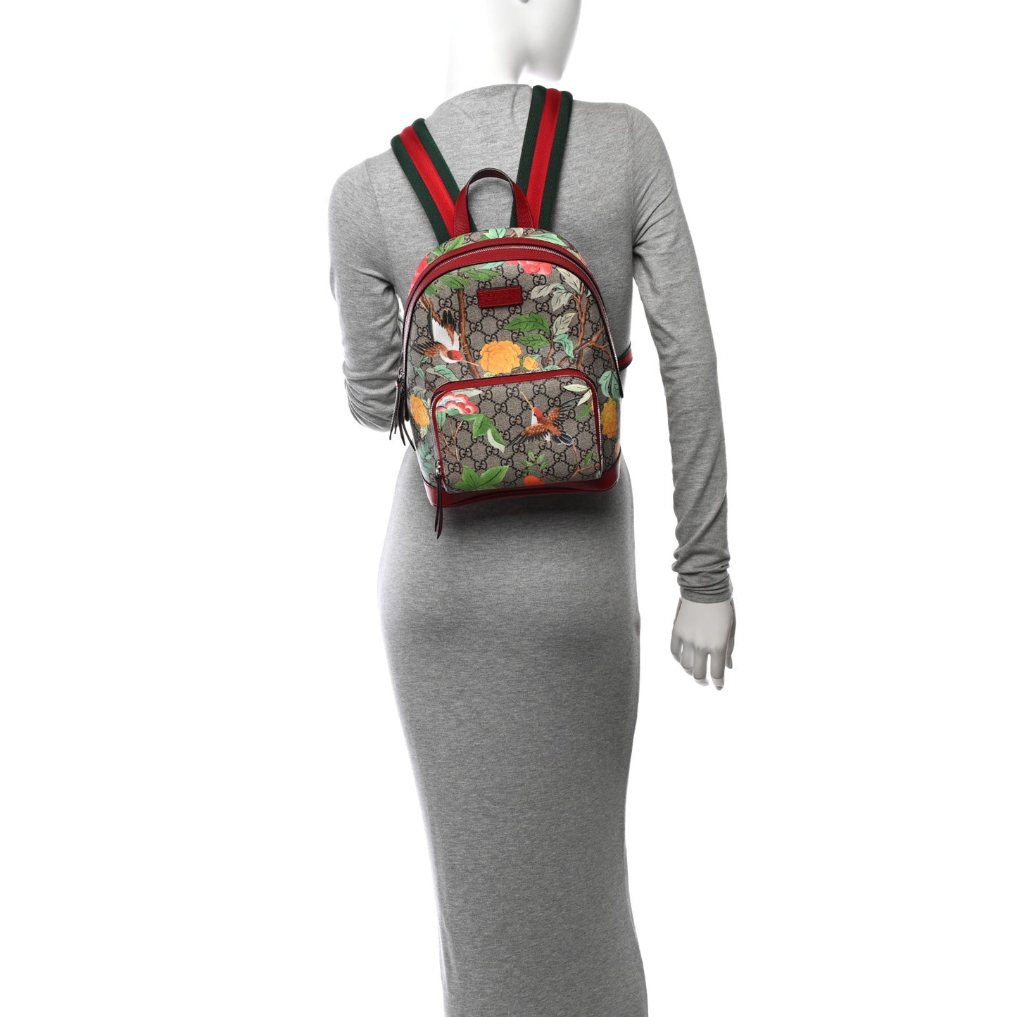 GG Supreme Monogram Tian Web Small Day Backpack Beige Multicolor Red