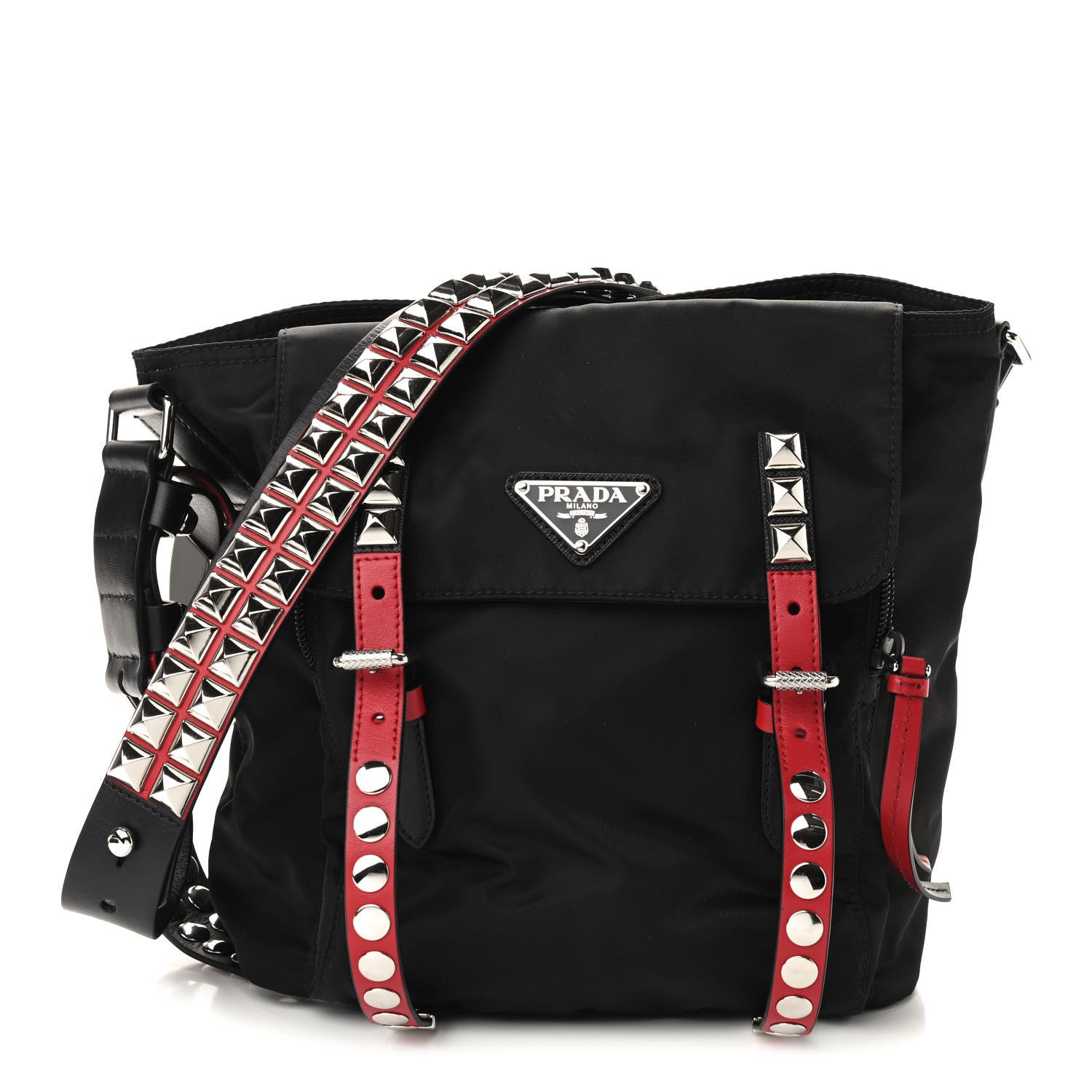 Prada Nylon New Vela Studded Messenger Black Fuoco 1 of 9