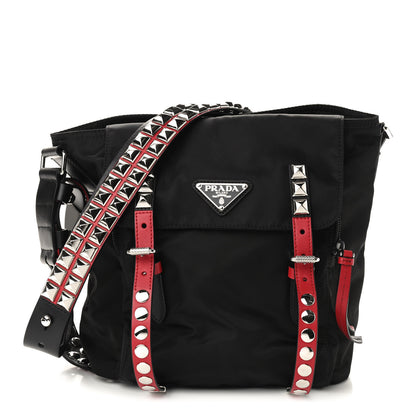 Prada Nylon New Vela Studded Messenger Black Fuoco 1 of 9