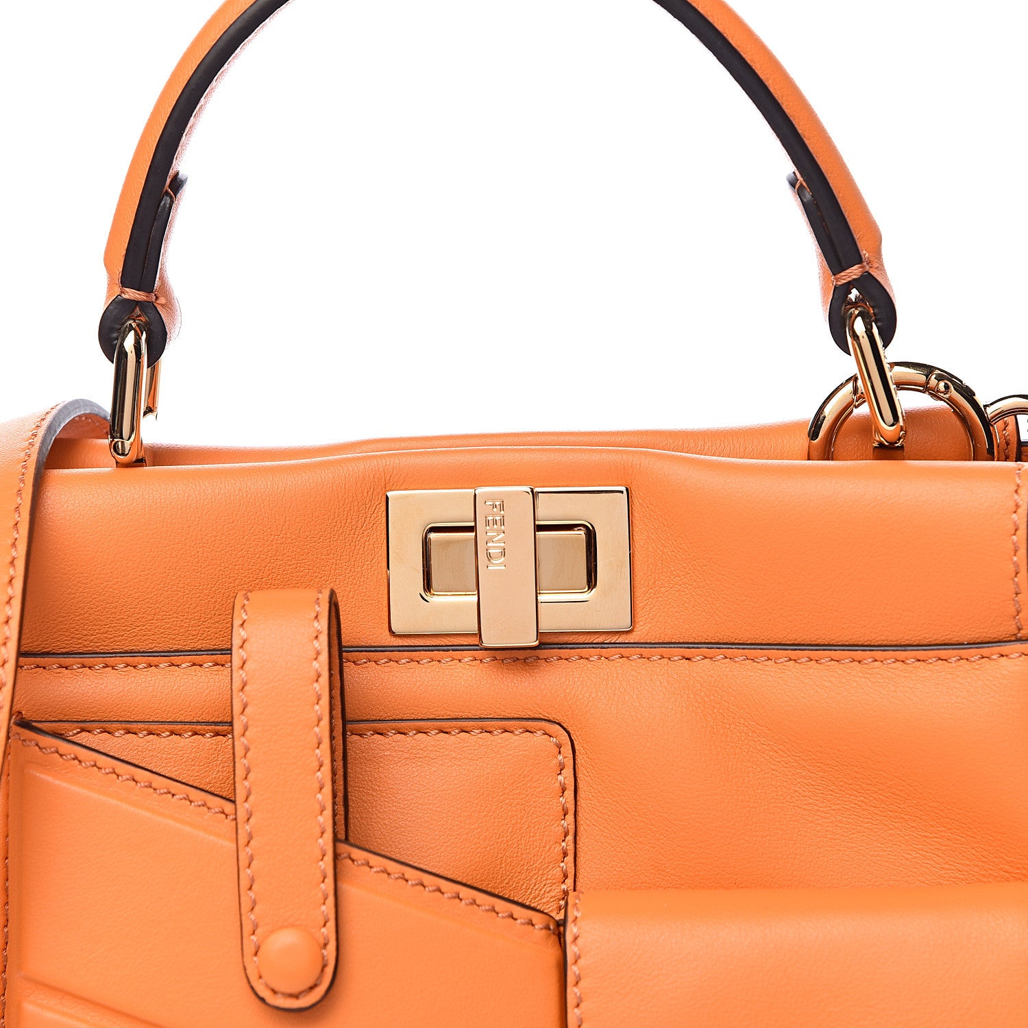 Fendi Vitello Grace Matte Two Pocket Mini Peekaboo Iconic Satchel Aranciata 12 of 12