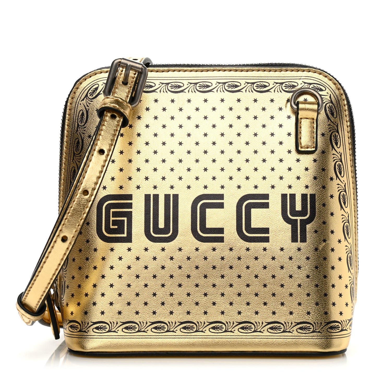 X SEGA Calfskin GUCCY Stars Mini Dome Shoulder Bag Gold