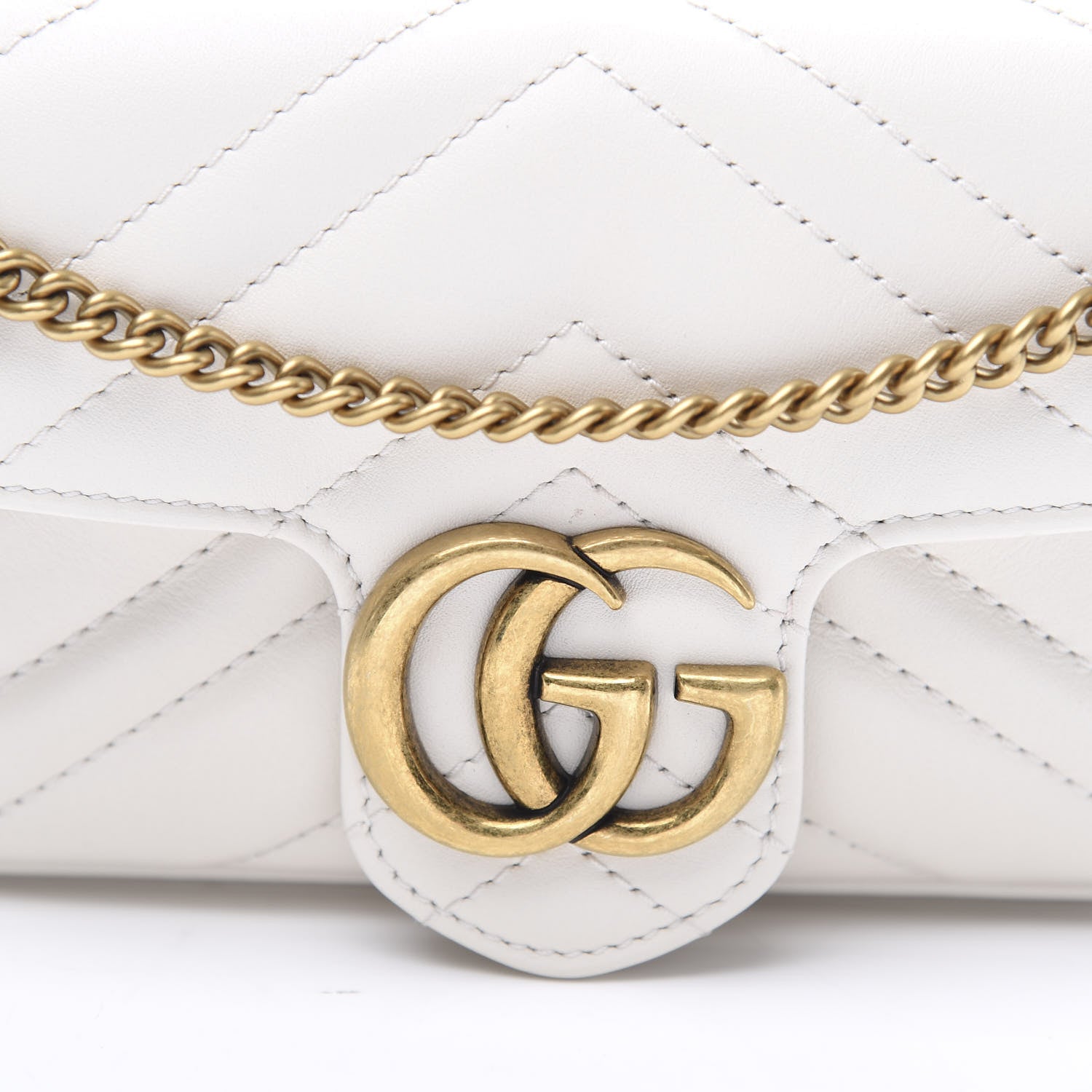 Gucci Calfskin Matelasse Super Mini GG Marmont Shoulder Bag White 9 of 10