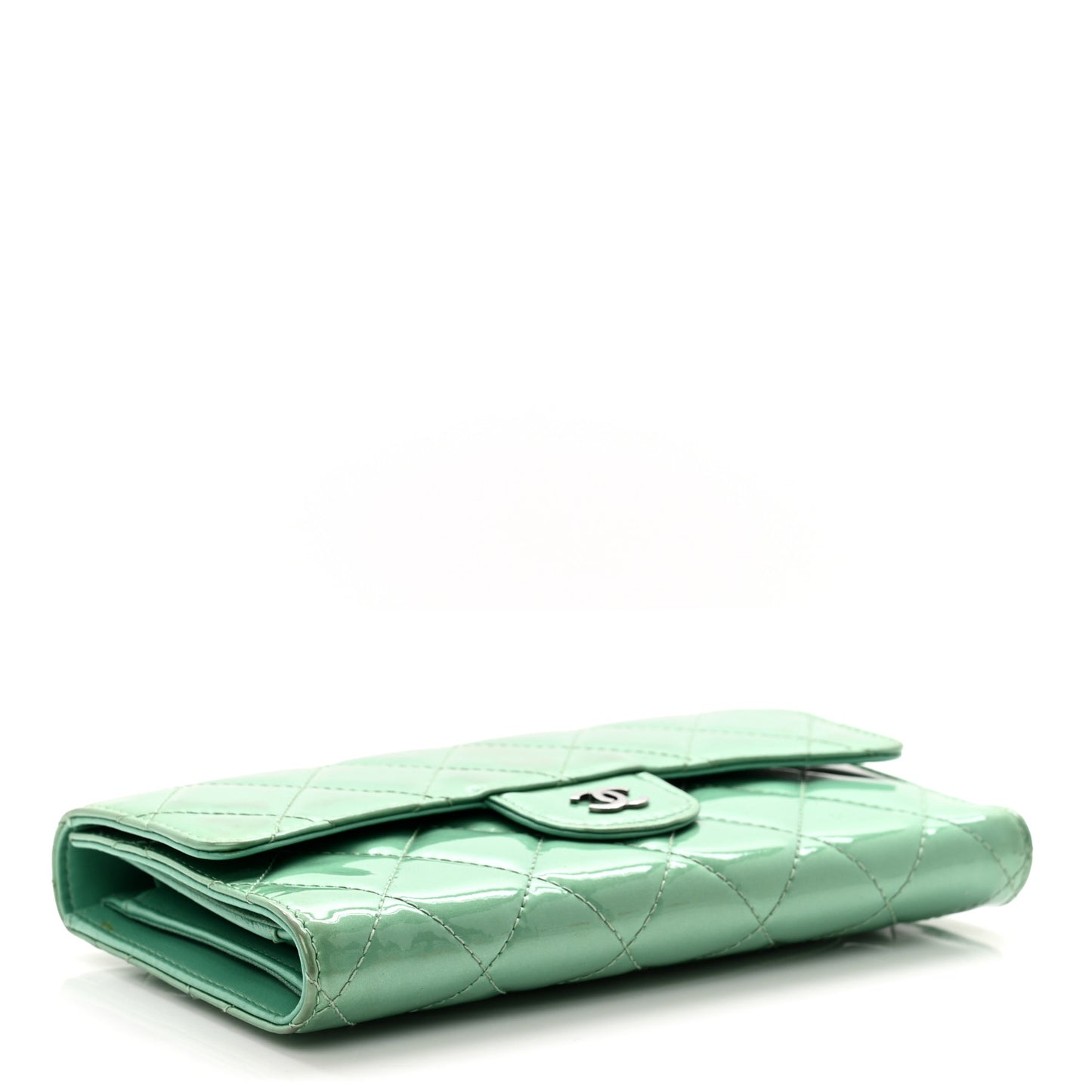 Patent Quilted Large Flap Wallet Green
