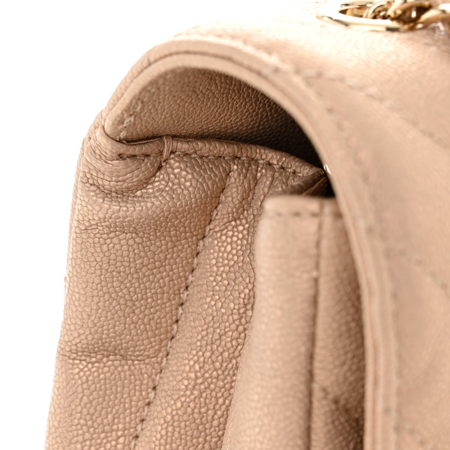 Metallic Caviar Chevron Quilted Medium Statement Flap Beige