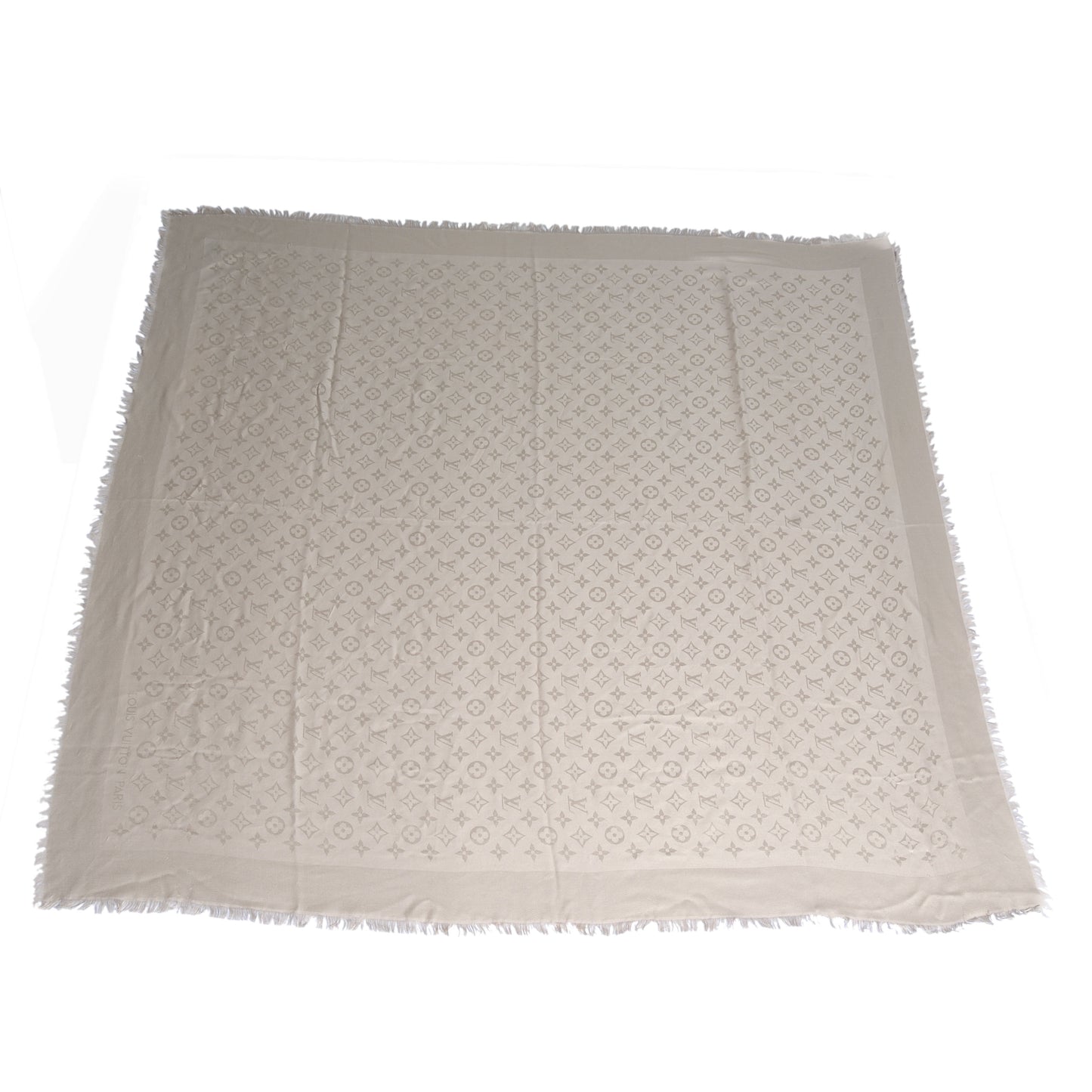 Silk Wool Monogram Shawl White