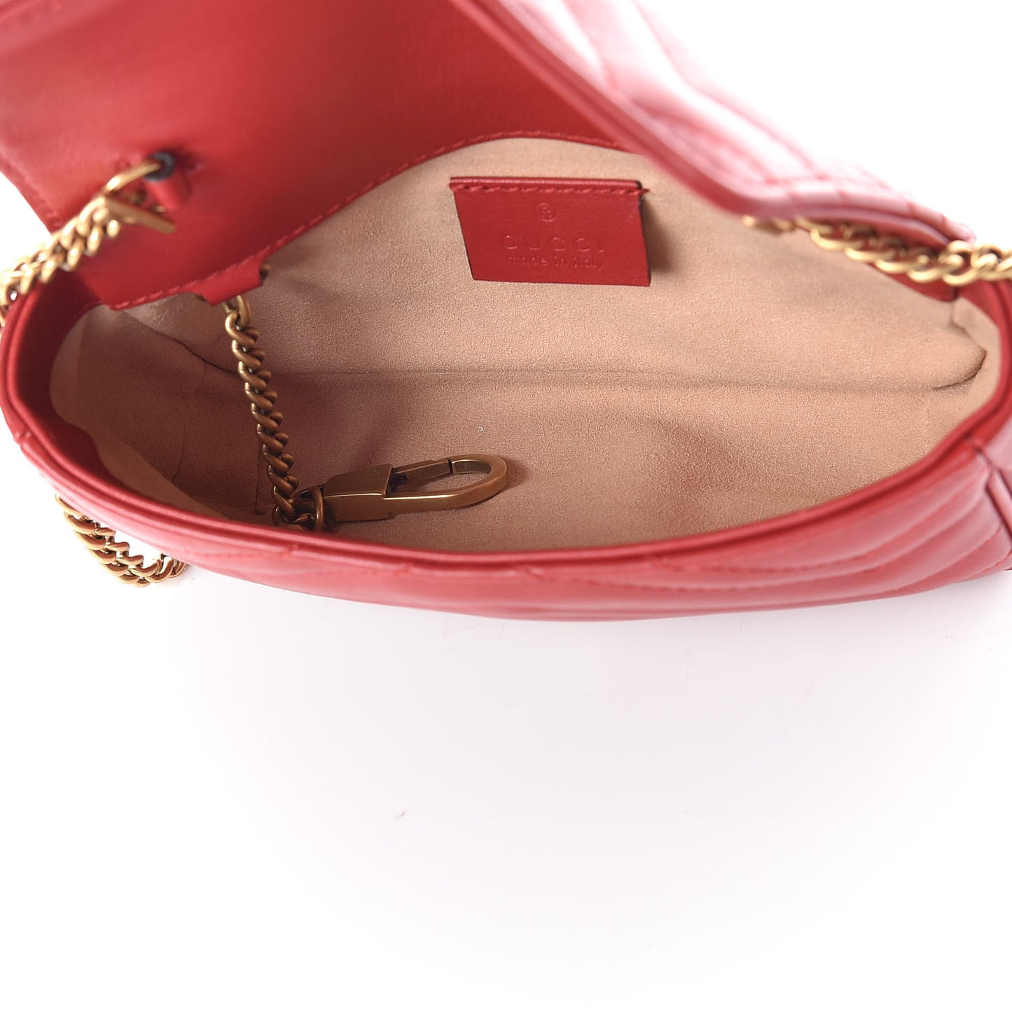 Calfskin Matelasse Super Mini GG Marmont Shoulder Bag Hibiscus Red