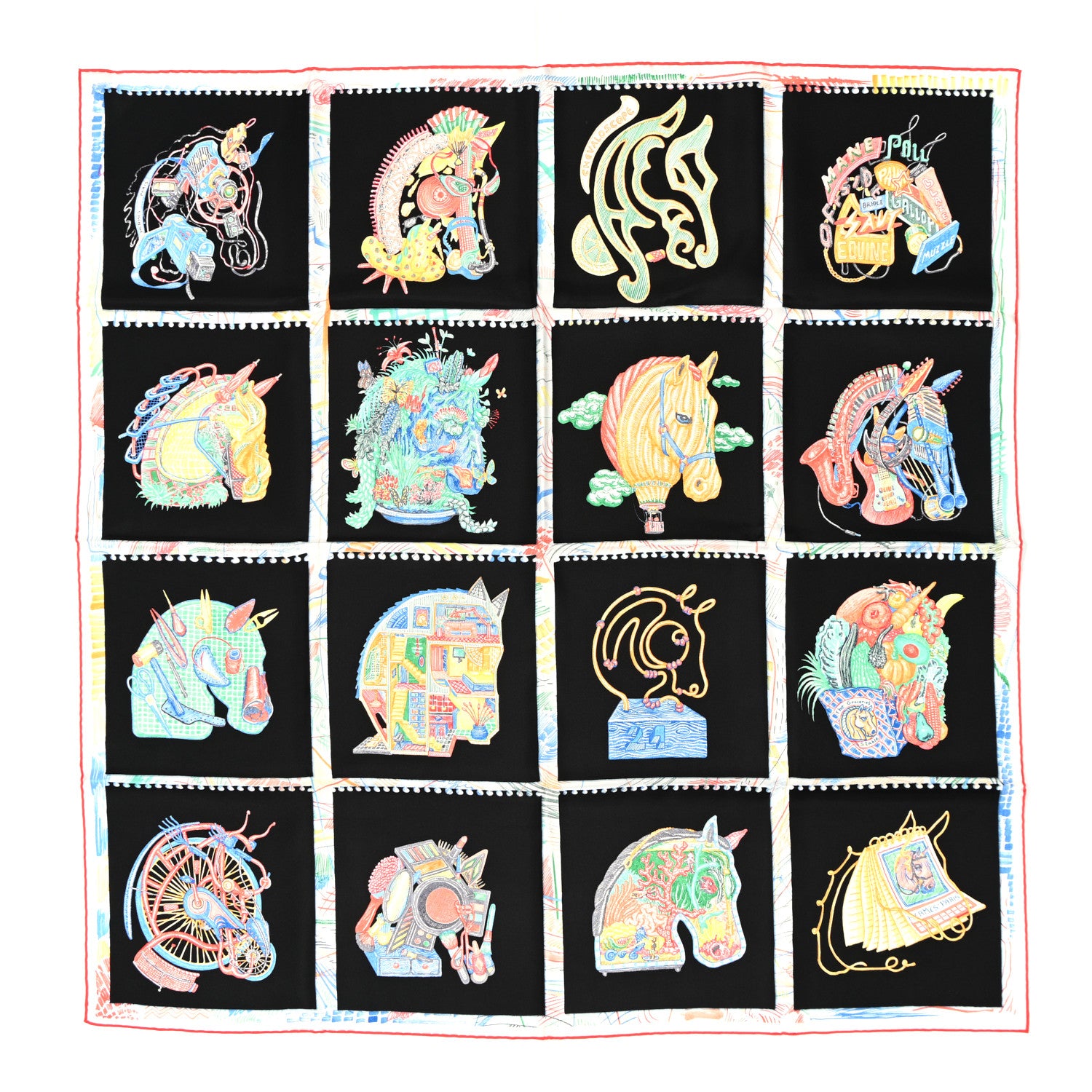 Hermes Silk Chevaloscope Scarf 90 Black Vert Multicolor 1 of 4